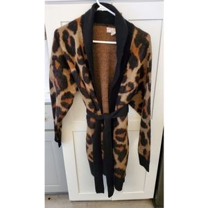 New! Women's Leopard Tie Sweater Duster Cardigan